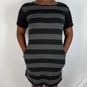 Uniqlo Black and grey striped body con cotton t-shirt dress with pockets